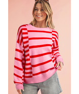 Pink Striped Crewneck Drop Sleeve Knit Sweater - $44.34