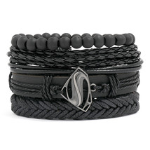 Modyle Vintage Black Bead Bracelets For Men Fashion Hollow Triangle Leather Brac - £10.76 GBP
