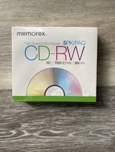 New Memorex High Speed Blank CD-RW 5PK 12x 700MB/Mo 80 Min. Sealed Case - £7.02 GBP