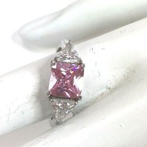 Vintage Ring SV 925 Pink and Clear Zirconia Crystal Sz 7 - £15.81 GBP