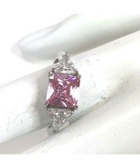 Vintage Ring SV 925 Pink and Clear Zirconia Crystal Sz 7 - £15.56 GBP