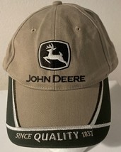 K Products John Deere Tan Beige Adjustable Strap Back Embroidered Cap Hat - £17.40 GBP