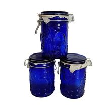 Blue Glass Jars Set of 3 with Lids Food Storage Jar Round Storage 750 ML - €21,36 EUR