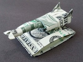 MILITARY TANK Money Origami - Dollar Bill Art - Gift for Army Navy Marin... - $49.95