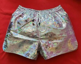 Beautiful Pink Unisex Rainbow Holographic Unicorn PVC Pride Lace-up shorts  - $46.99