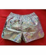 Beautiful Pink Unisex Rainbow Holographic Unicorn PVC Pride Lace-up shorts  - $893.13 MXN