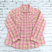 Croft and Barrow Shirt Womens Small Pink Plaid Long Sleeve Seersucker Roll Tab - $15.99