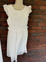 White Swiss Dot Chiffon Dress Small Lined Flowy Sleeveless Ruffle Baby Doll - £11.50 GBP