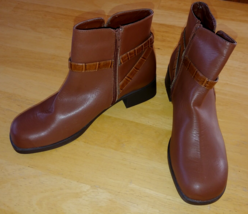 STEP UP COMFORT LADIES BROWN LEATHER ZIP ANKLE BOOTS-10M-WORN ONCE-NICE - £10.43 GBP