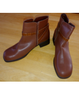 STEP UP COMFORT LADIES BROWN LEATHER ZIP ANKLE BOOTS-10M-WORN ONCE-NICE - $17.90 CAD