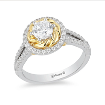 Enchanted Disney Silver Jewelry White &amp; Yellow 1 CTTW Belle Engagement Ring - £66.72 GBP