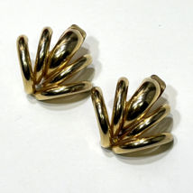 Vintage Chunky Modernist Tube Earrings Clip on Gold Tone 1.25&quot; - £22.15 GBP