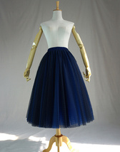 Navy Tea Length Tulle Skirt Women Custom Plus Size Navy Dot Tulle Skirt image 1