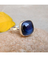 Natural Kyanite Ring Blue Kyanite Sterling Silver Bezel Set Cushion Ring... - £36.35 GBP