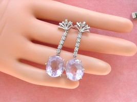 ESTATE 20ctw BIG OVAL AMETHYST DROPS .20ctw DIAMOND DANGLE 18K COCKTAIL ... - €859,11 EUR