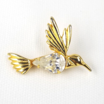 Vintage Clear Rhinestone Gold Tone Hummingbird Flying Bird Lapel Pin Tie... - £10.01 GBP