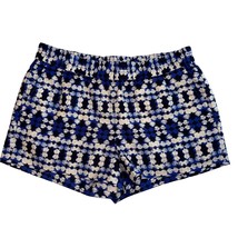 J Crew Factory Linen Blend Blue Print Pull On Elastic Waist Shorts Womens 6 - £12.78 GBP