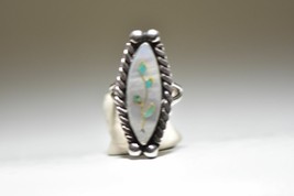 Leaves ring long Navajo mother of pearl southwest sterling silver women - £69.47 GBP