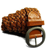 sz L Aeropostale Ladies Belt Stitched Brown Leather Braided Weaved  - £23.45 GBP