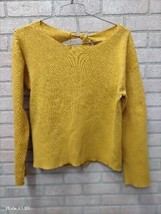 Poof Apparel Distressed Rip Mustard Open Back Tie Knit Sweater Women Sz XL Boxy  - £17.12 GBP