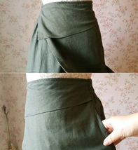 ARMY GREEN Linen Boho Skirt Women Loose Fitting Long Linen Wrap Skirt Outfit image 5