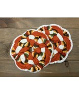 Vtg Crochet Potholders Retro Burnt Orange Green Gold Handmade Set of 2 E... - €17,15 EUR