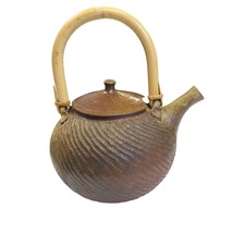 Studio Art Pottery Textured 2 Tone Glaze Teapot Bamboo Handle Signe Lowe 1997 - £59.51 GBP