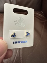 Disney Park Mickey Mouse Faux Sapphire September Birthstone Earrings Silver Tone image 3