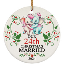 Our 24th Years Christmas Married Ornament Gift 24 Anniversary &amp; Elephant Couple - £11.06 GBP