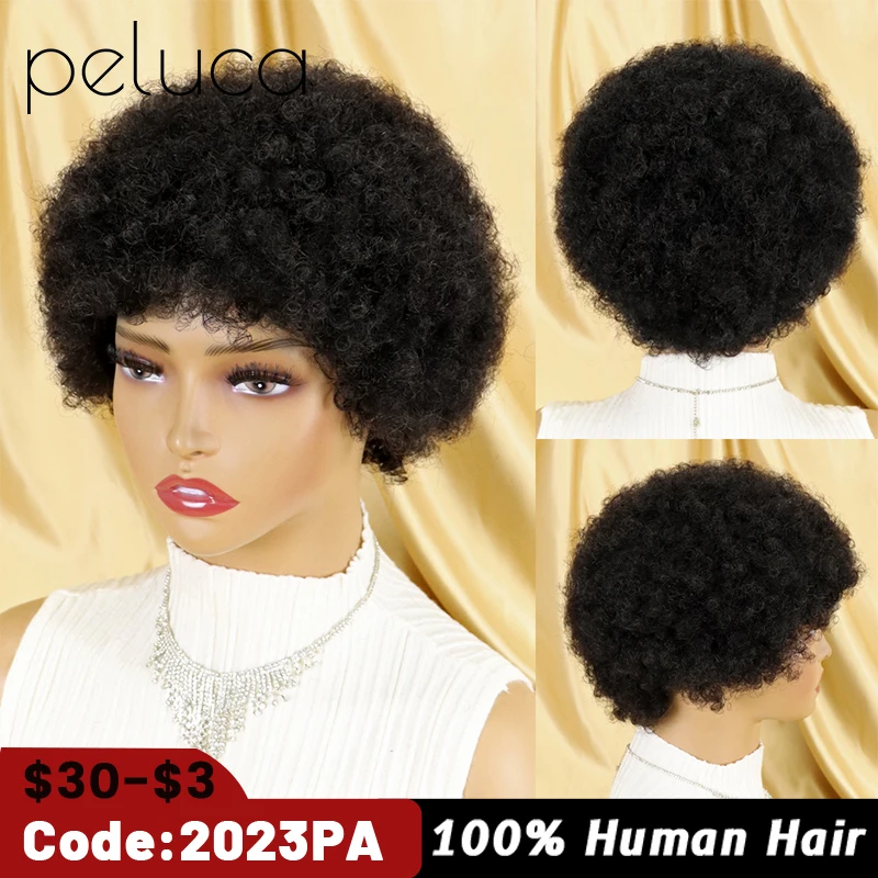 Short Afro Kinky Curly Wigs For Women Human Hair Brazilian Hair Human Ha... - $23.60
