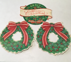 Vintage die cut Christmas wreaths cardboard holiday decorations - $19.75