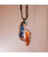 Art Glass Pendant Necklace, Vintage Statement Jewelry, Blue Red Copper b... - £25.73 GBP