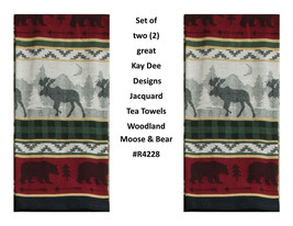 KAY DEE DESIGNS &quot;Woodland Moose &amp; Bear&quot; R4228 Two Jacquard Tea Towels~18... - $15.96