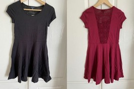 New Aeropostale Red Black Lace Back Crew Neck Cap Sleeve Fit Flare Knit Dress M - £23.58 GBP