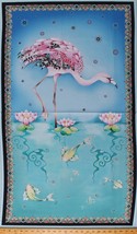24.5&quot; X 44&quot; Panel Flamingos Koi Fish Pond Cotton Fabric Panel D388.46 - £7.62 GBP