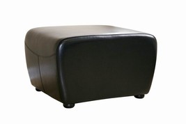 Black Full Bi-Cast Leather Ottoman With Round Sides Modern Footstool - £149.69 GBP