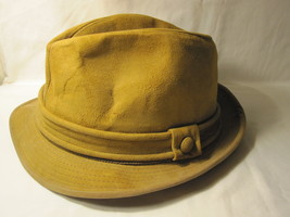 vintage Genuine Suede Leather light orange Fedora Hat - sz 7 1/2 - £16.07 GBP