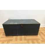 Vintage Military FOOT LOCKER Wood Trunk chest flat top storage blue box ... - $79.99
