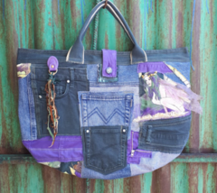 Women&#39;s handmade summer bag made of denim in patchwork style for every day. - £96.51 GBP
