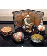 Mudman Fisherman Figurine/ Trinket box/ Vase/ Toyo Screen Art 7pc Set VT... - $83.23 CAD