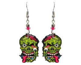 Zombie Earrings Halloween Themed Graphic Dangles - Womens Monster Fashion Handma - £9.46 GBP