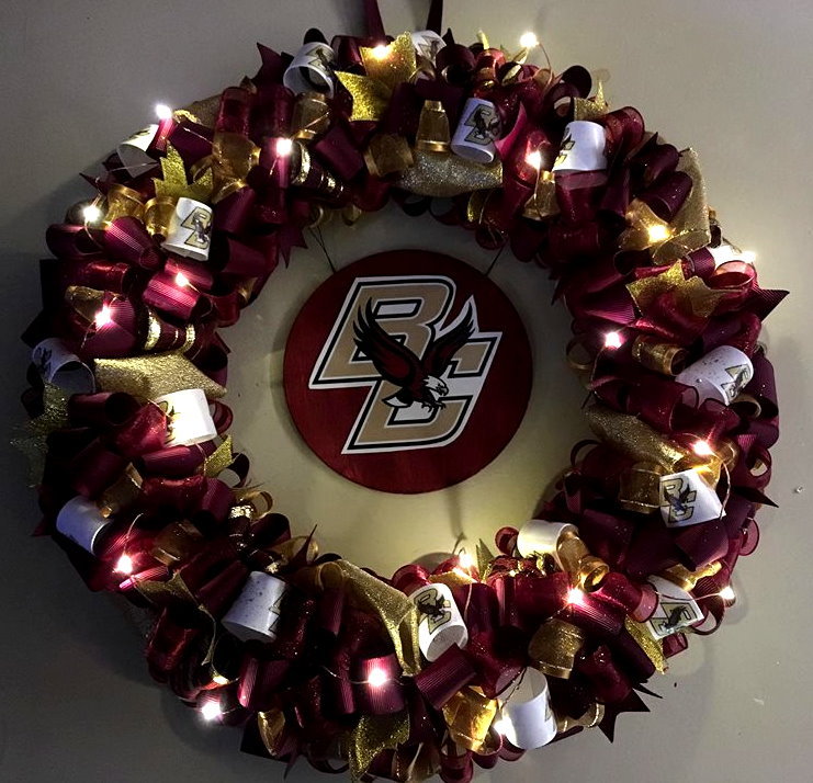 LED Boston College BC Custom Loopy Ribbon Wreath WITH LIGHTS