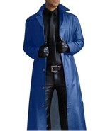 Elegante gabardina de moda de ajuste suave para hombre de cuero azul hec... - $240.63 CAD+