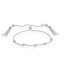 Sterling Silver Diamond Cut Station Beads Adjustable Tassel Bolo Bracelet - £62.36 GBP