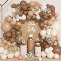 Brown Balloon Arch Kit – 157pcs Beige, White &amp; Gold Garland for Baby Shower - $39.99