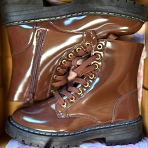 Sugar Kaedy patent-look brown combat style boots, size 7.5, new - $28.05