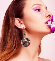 Painted Fruit Pomegranate Mosaic colorful Art  Boho stripe Earrings gift for her - £55.32 GBP