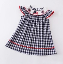 NEW Boutique 4th of July Girls Embroidered Smocked Gingham Plaid Dress - £4.73 GBP+