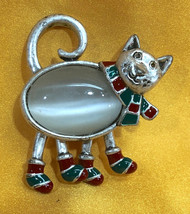 Brooch Pin Womens Ladies Walking Kitty Jeweled Pin Badge Christmas Scarf - £9.25 GBP