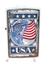 Statue Of Liberty &amp; American Flag Authentic Zippo Lighter Street Chrome ... - £22.52 GBP